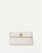 Veronica Beard White leather clutch with gold clasp.