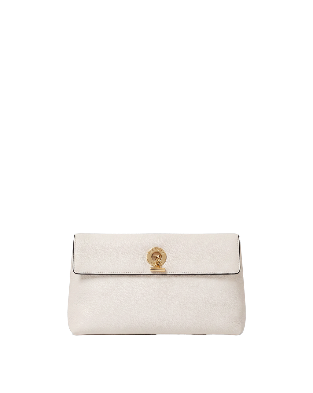 Veronica Beard White leather clutch with gold-tone hardware.