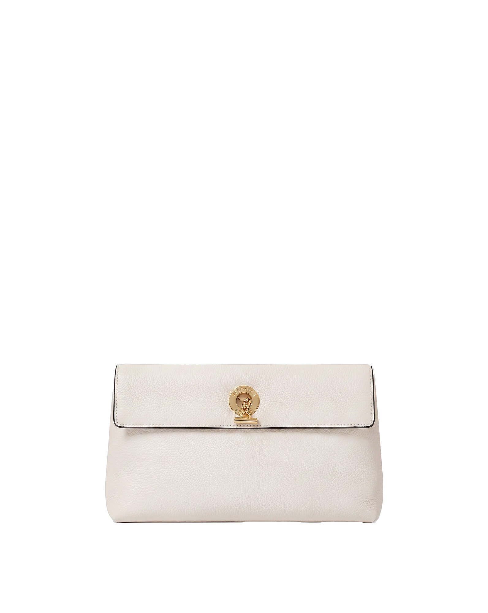 Veronica Beard White leather clutch with gold-tone hardware.