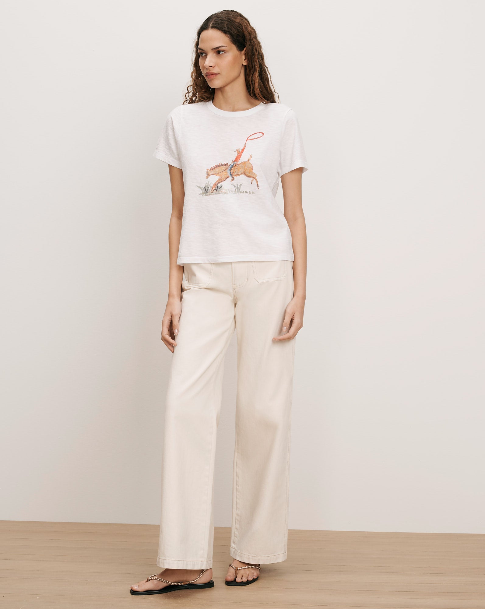 Veronica Beard White cotton t-shirt with a horse graphic, paired