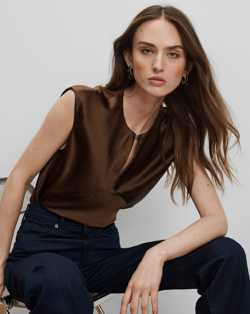 Veronica Beard Sparrow Silk Blouse - Walnut