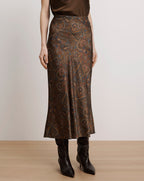 Veronica Beard Clover Paisley Midi Skirt - Walnut Multi