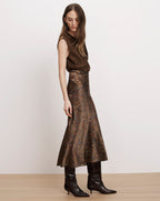 Veronica Beard Clover Paisley Midi Skirt - Walnut Multi