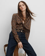 Veronica Beard Francine Tie-Neck Blouse - Walnut Multi