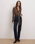 Veronica Beard Francine Tie-Neck Blouse - Walnut Multi