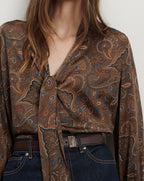 Veronica Beard Francine Tie-Neck Blouse - Walnut Multi