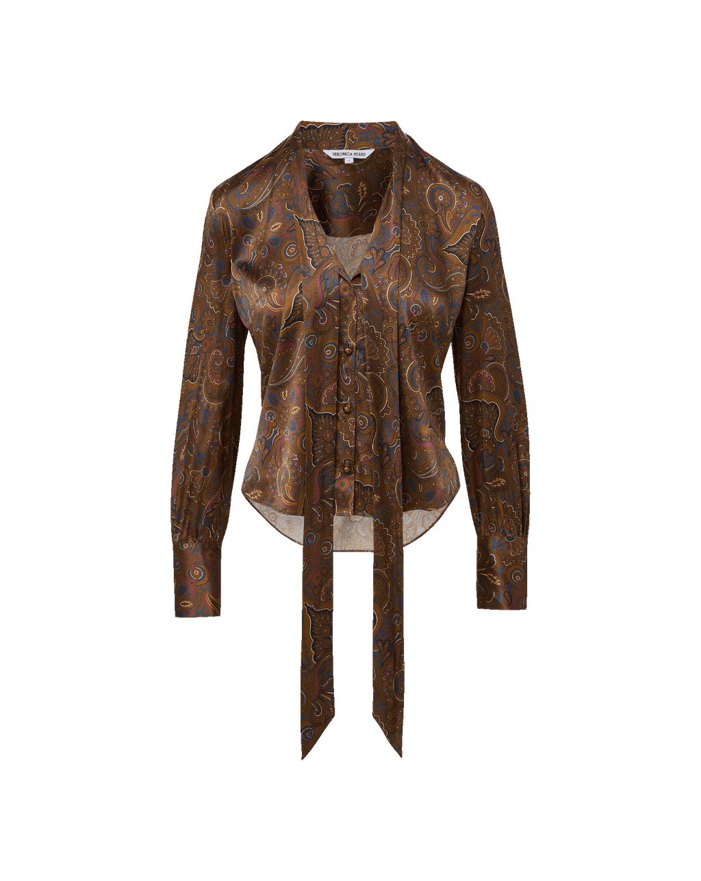 Veronica Beard Francine Tie-Neck Blouse - Walnut Multi
