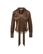 Veronica Beard Francine Tie-Neck Blouse - Walnut Multi
