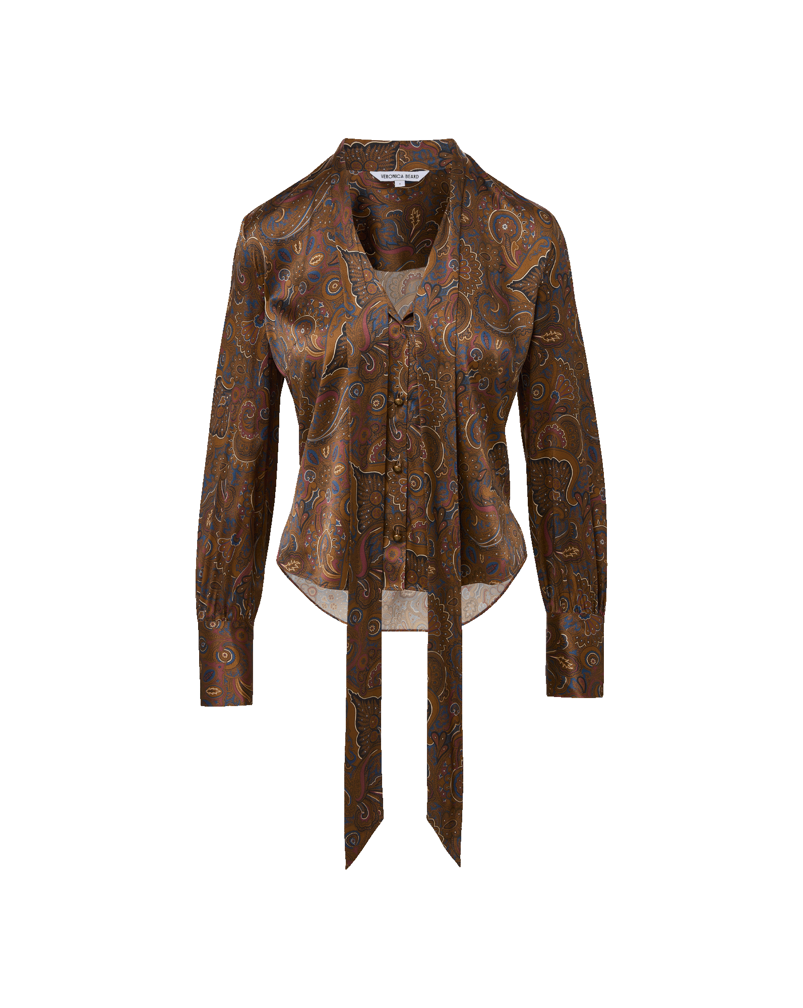 Veronica Beard Francine Tie-Neck Blouse - Walnut Multi
