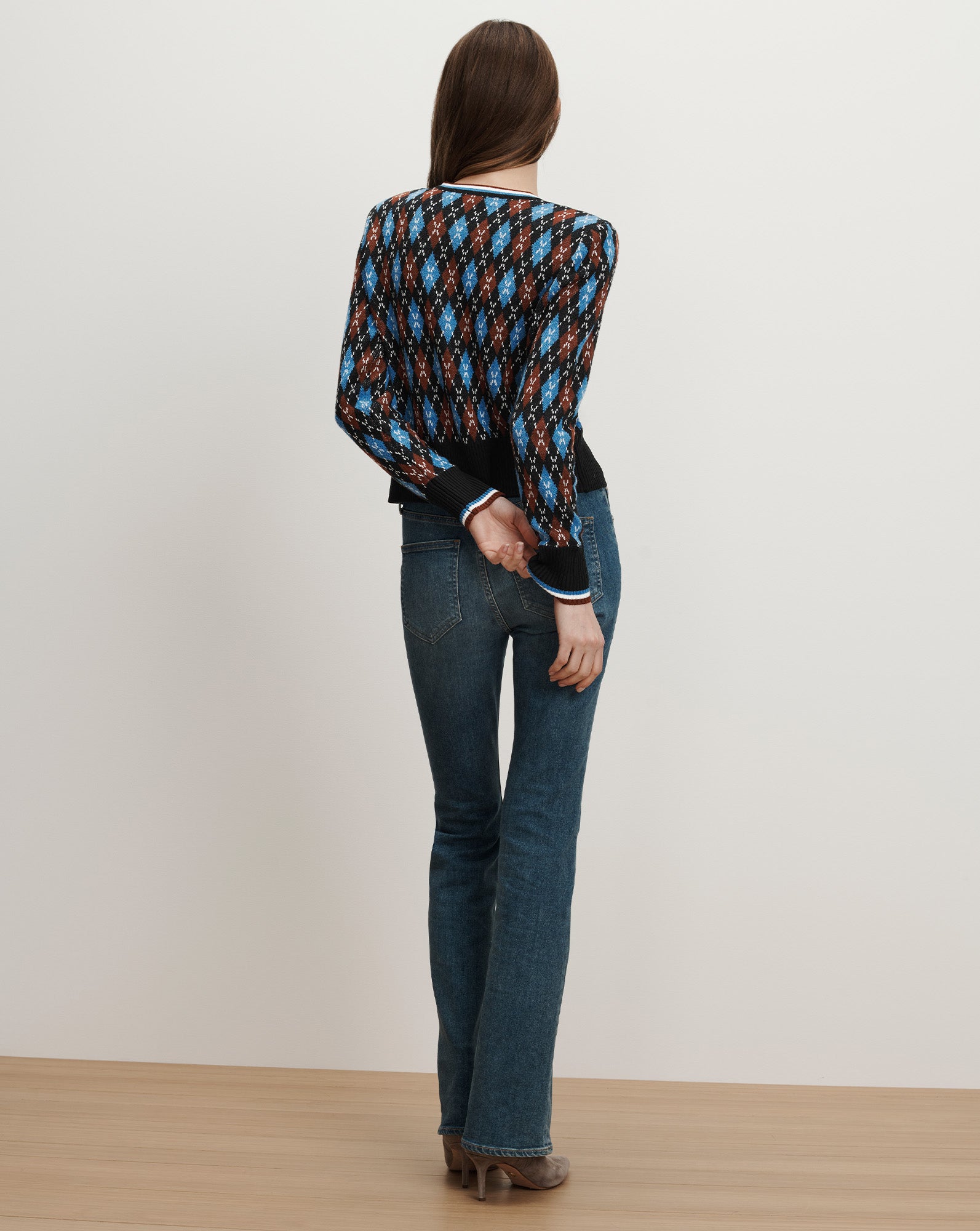 Veronica Beard Sylvane Argyle Cardigan - Black Multi