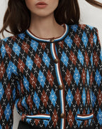 Veronica Beard Sylvane Argyle Cardigan - Black Multi
