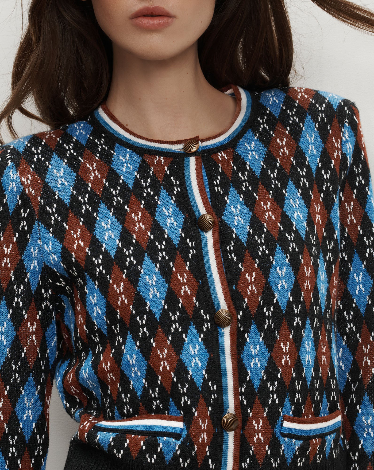 Veronica Beard Sylvane Argyle Cardigan - Black Multi