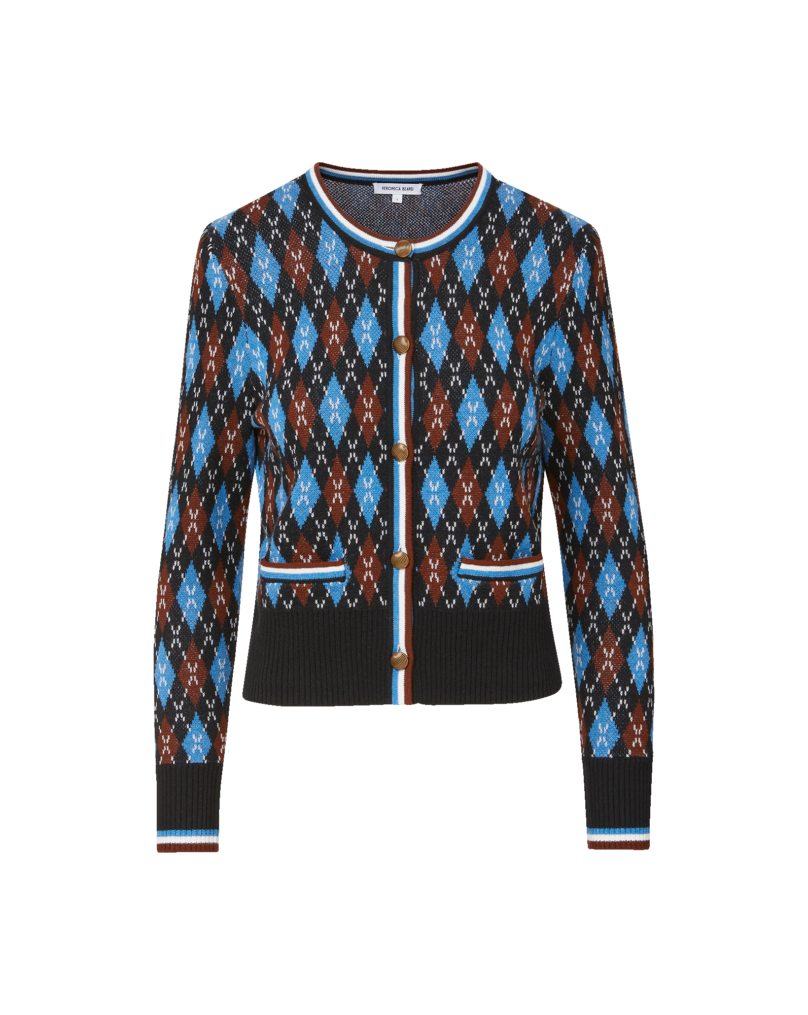 Veronica Beard Sylvane Argyle Cardigan Black Multi