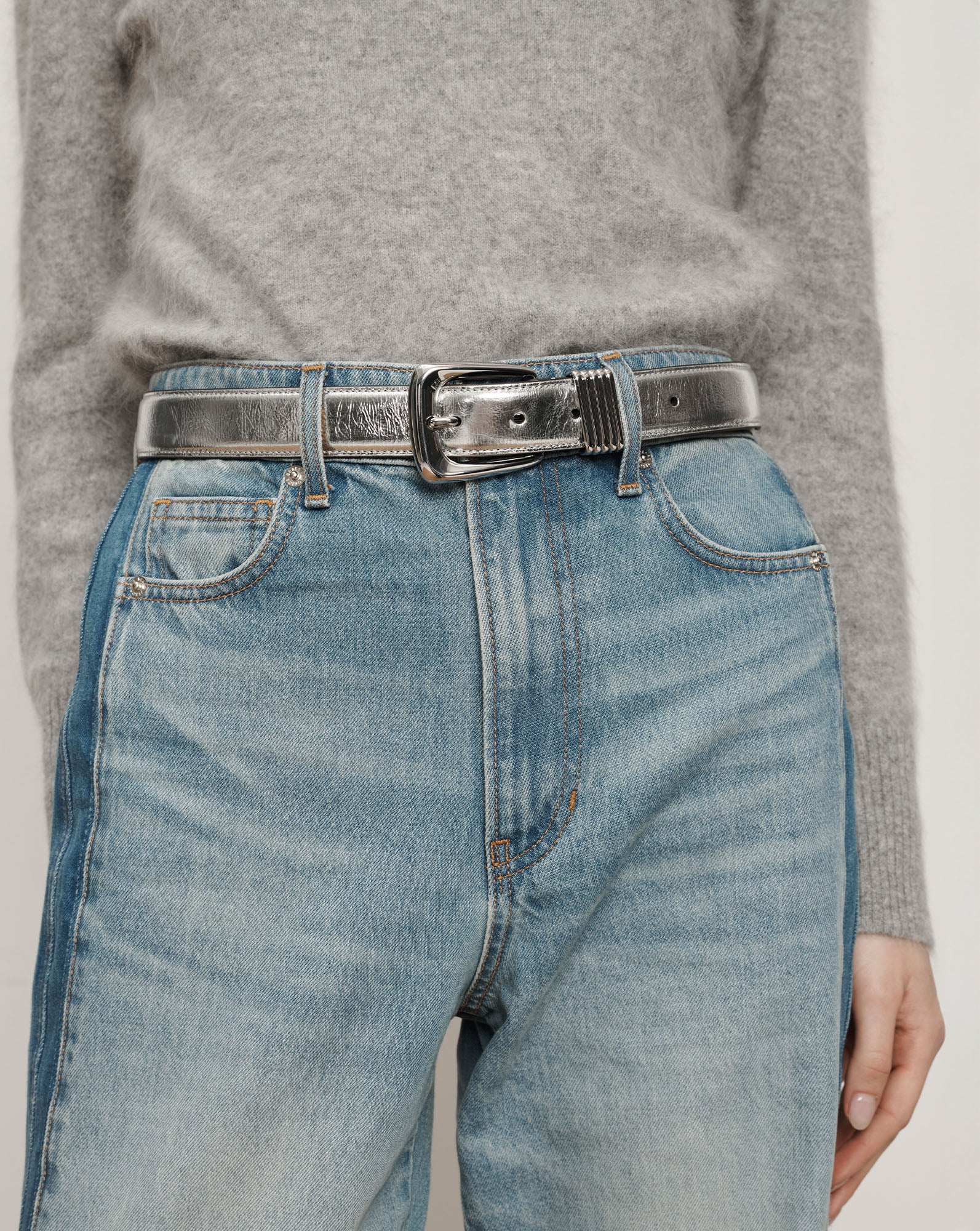 Veronica Beard Arch Leather Belt - Silver