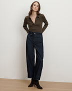 Veronica Beard Kearney Long-Sleeve Polo - Dark Umber