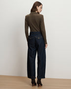 Veronica Beard Kearney Long-Sleeve Polo - Dark Umber
