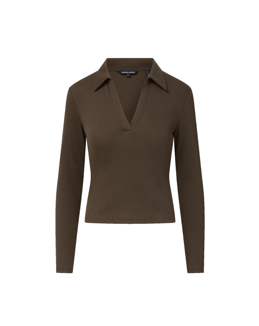 Veronica Beard Kearney Long-Sleeve Polo - Dark Umber