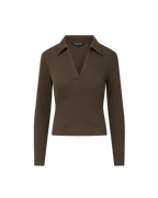 Veronica Beard Kearney Long-Sleeve Polo - Dark Umber