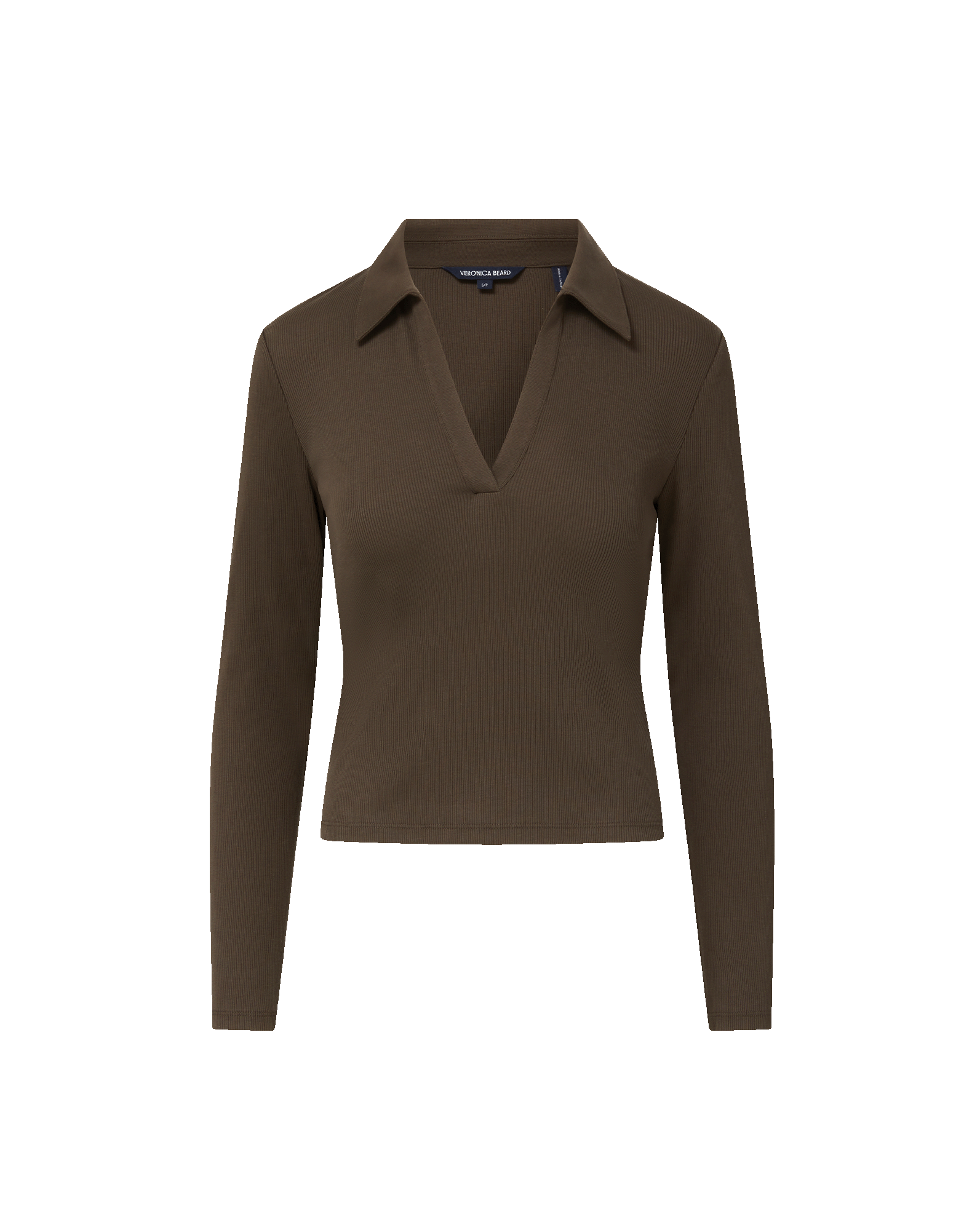 Veronica Beard Kearney Long-Sleeve Polo - Dark Umber