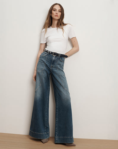 Veronica Beard Freddy Wide-Leg Cargo Jean - Ripple Haze