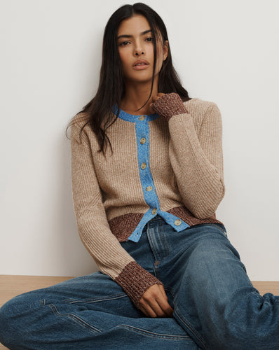 Veronica Beard Ibra Merino Wool-Blend Cardigan - Oatmeal Multi
