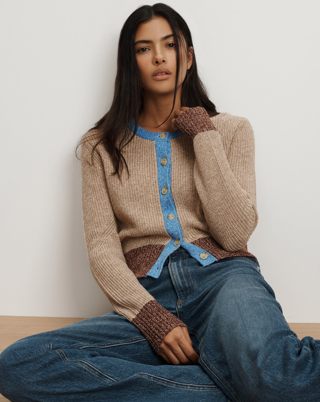 Veronica Beard Ibra Merino Wool-Blend Cardigan - Oatmeal Multi