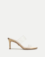 Veronica Beard Asha Mid-Heel Sandal - Clear/Pale Gold