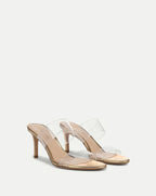 Veronica Beard Asha Mid-Heel Sandal - Clear/Pale Gold