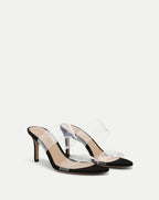 Veronica Beard Asha Mid-Heel Sandal - Clear/Black