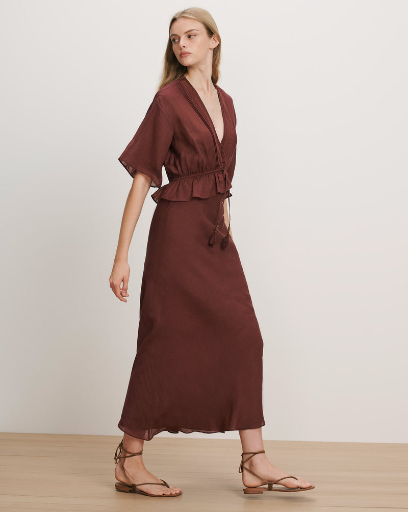 Veronica Beard Brown midi dress with short sleeves and a