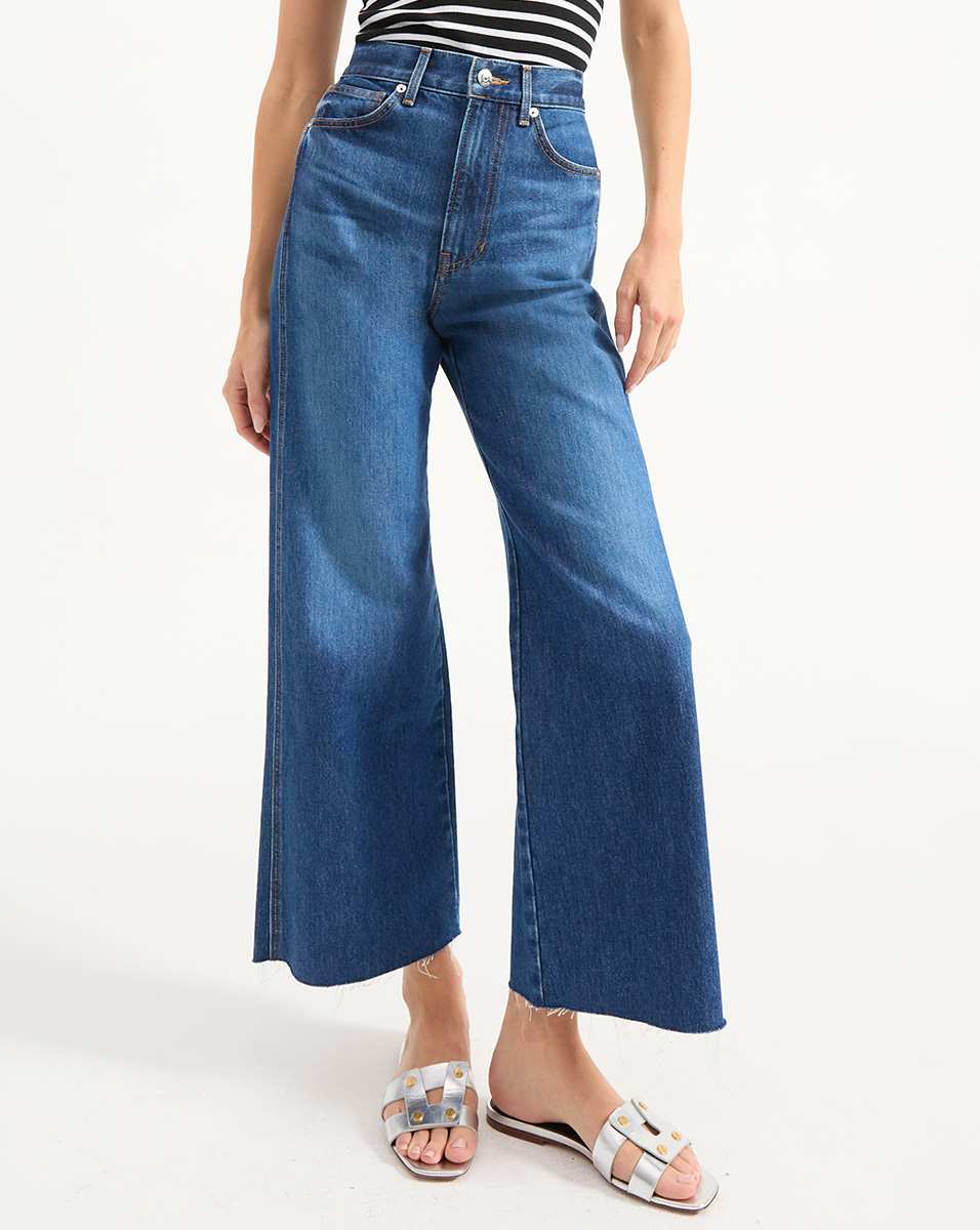 Veronica Beard Taylor Cropped Wide-Leg Jean - Bright Blue