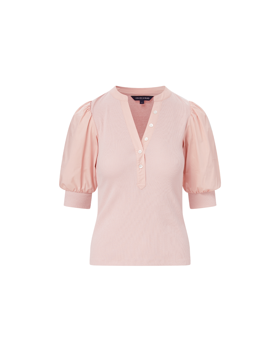 Veronica Beard Coralee Puff-Sleeve Top Pink Clay
