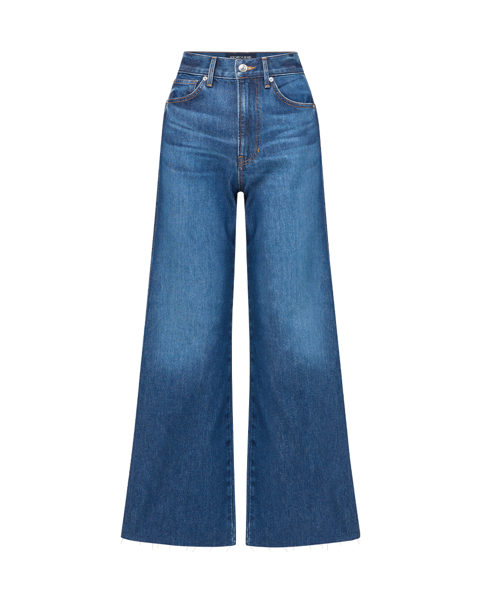 Veronica Beard Taylor Cropped Wide-Leg Jean - Bright Blue
