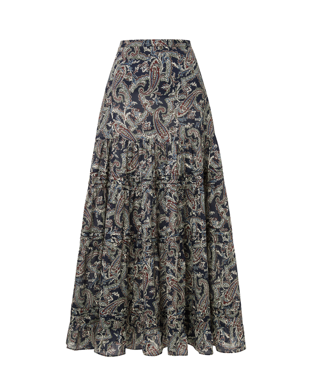 Veronica Beard Black paisley tiered maxi skirt