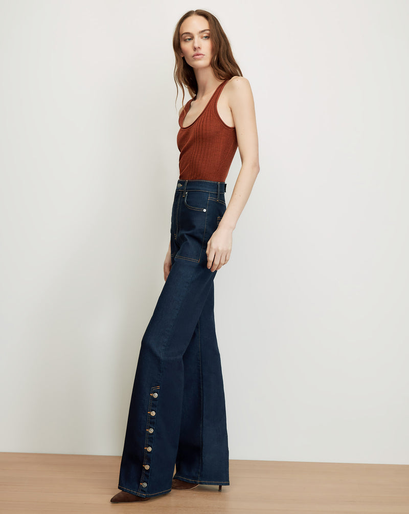 Veronica Beard Brown ribbed tank top and dark wash flared