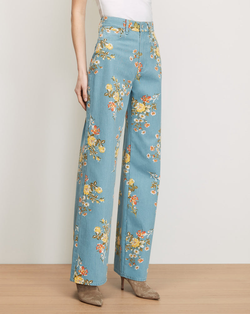 Veronica Beard Blue floral wide-leg jeans.