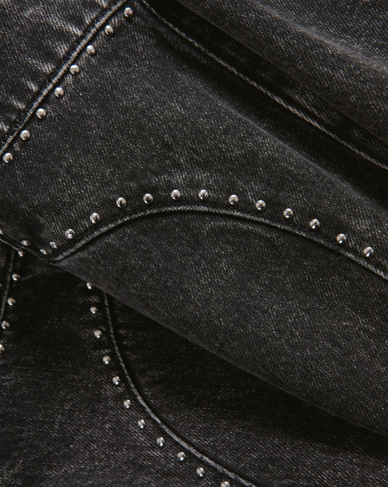 Veronica Beard Gray denim wide-leg jeans with studded side seams.