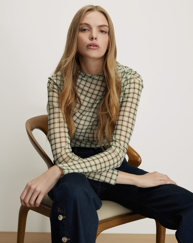 Veronica Beard Nuvia Plaid Top - Loden Multi