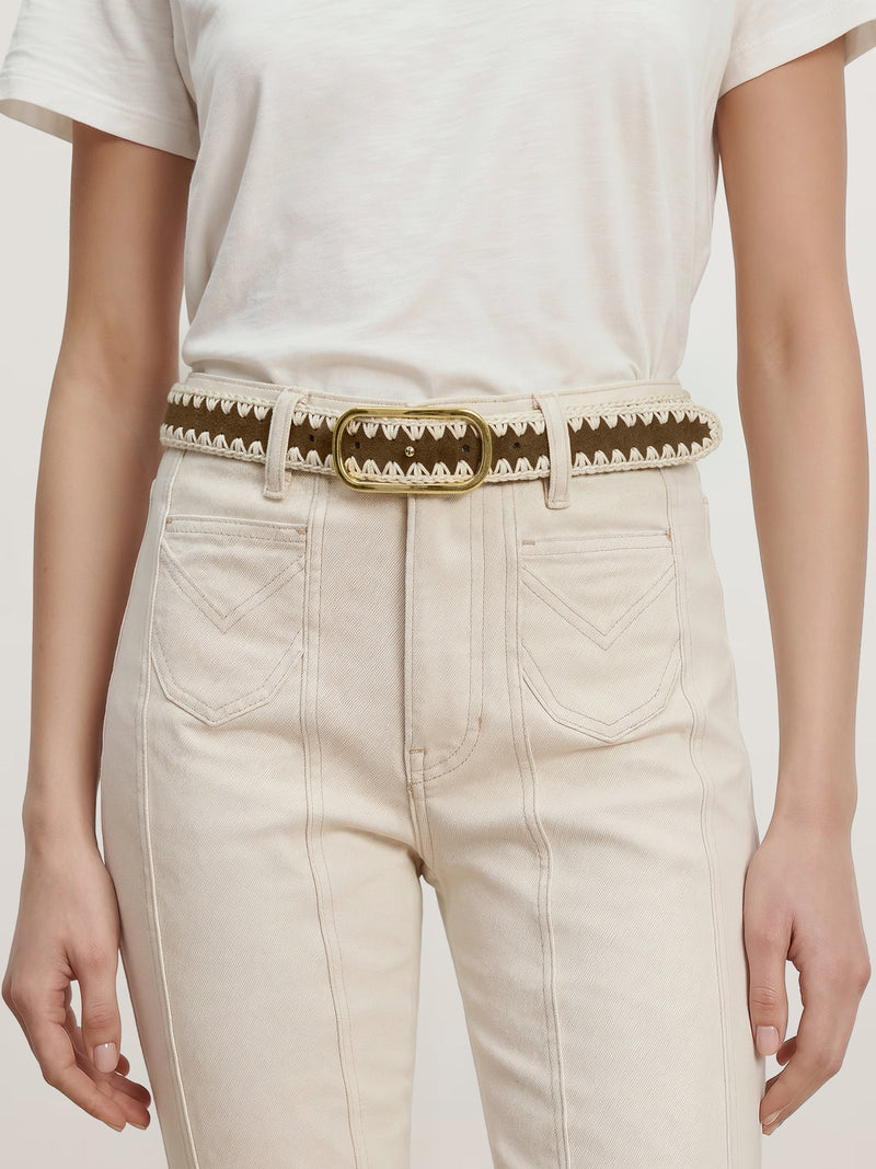 Veronica Beard Loop Suede Whipstitch Belt - Acorn Multi