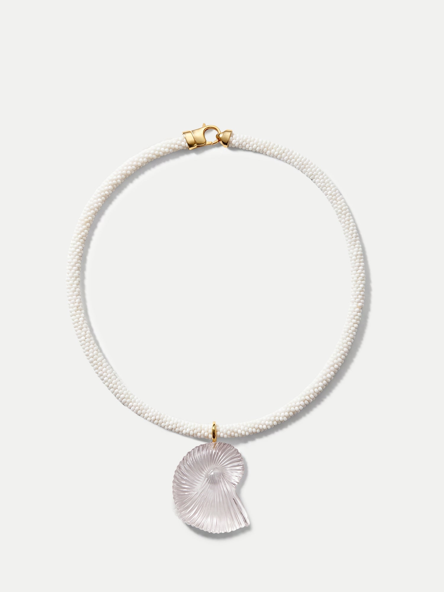 Veronica Beard White beaded necklace with a carved nautilus shell