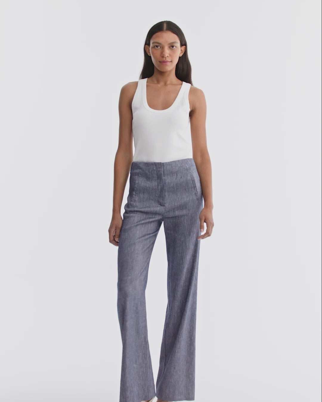 Veronica Beard Jude Linen Wide-Leg Pant - Blue Melange