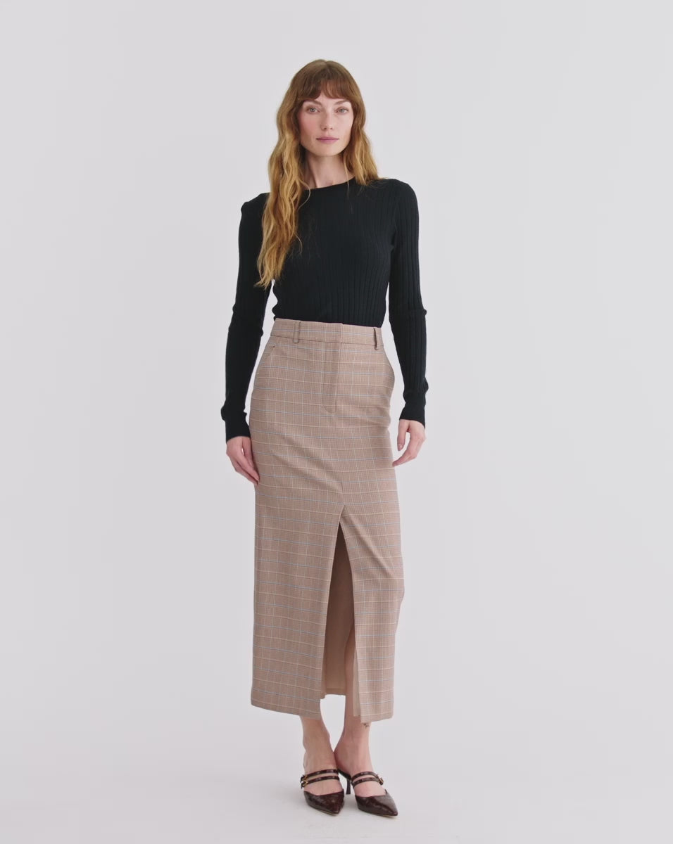Veronica Beard Maxine Plaid Midi Skirt - Hazelnut Multi