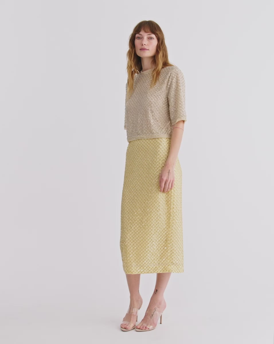 Veronica Beard Novalie Beaded Top - Stone Khaki