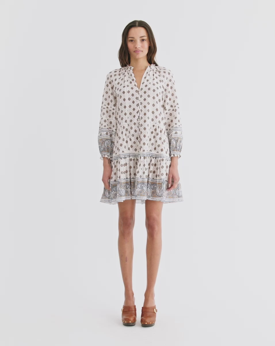 Veronica Beard Belissa Paisley Mini Dress - Dove White Multi