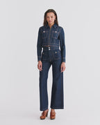 Veronica Beard Taylor Patch-Pocket Wide-Leg Jean - Indigo Rinse
