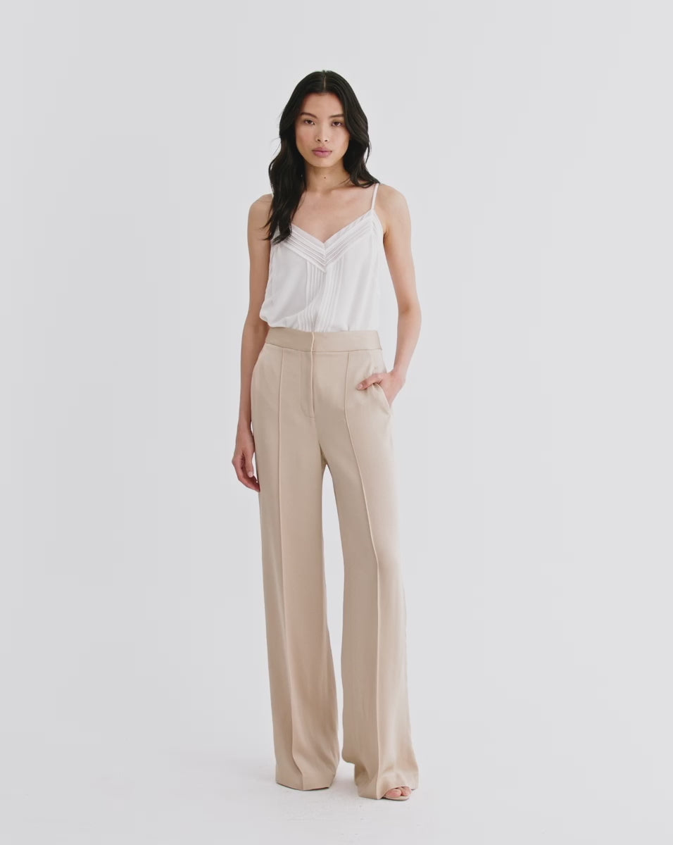 Veronica Beard Edia Satin Wide-Leg Pant - Stone Khaki