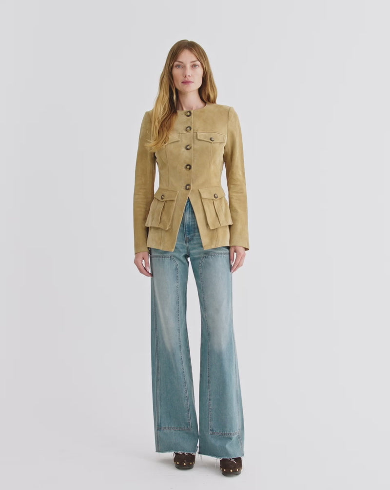 Veronica Beard Orrin Suede Jacket - Desert Khaki
