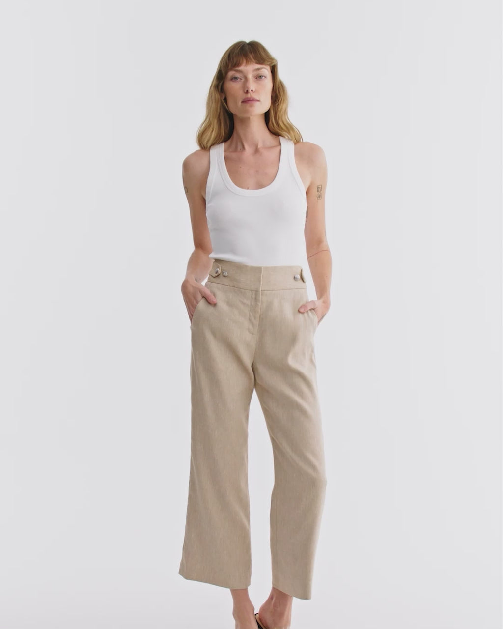 Veronica Beard Aubrie Cropped Wide-Leg Pant - Khaki Melange