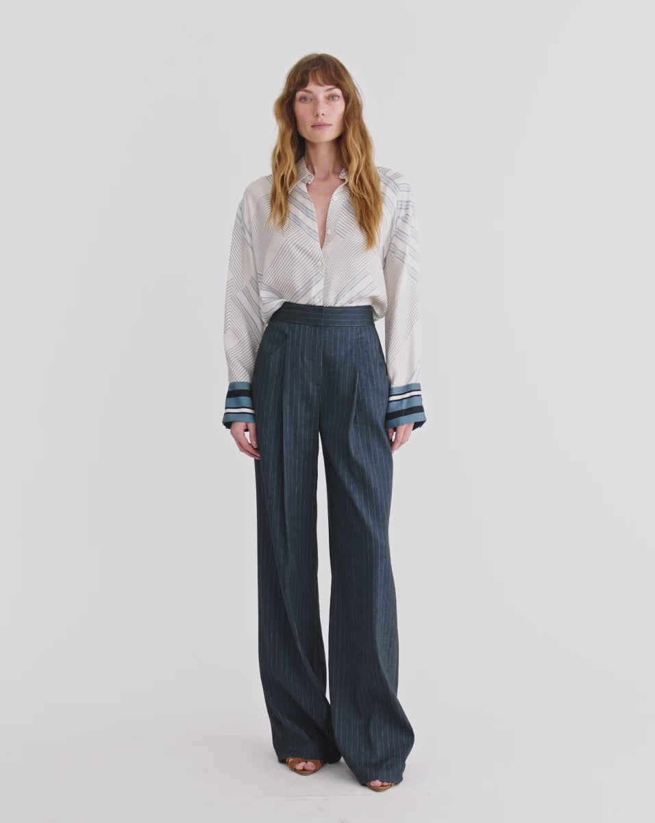 Veronica Beard Delila Silk Blouse - Dove White/Blue Lake Multi