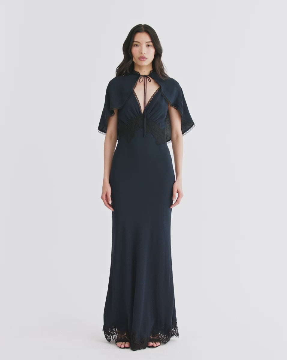 Veronica Beard Muriel Lace-Trim Maxi Dress - Navy